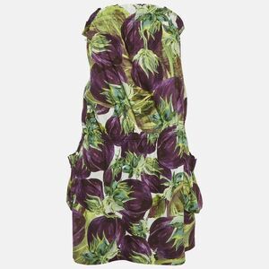 Dolce & Gabbana Green Floral Print Strapless Mini Dress M